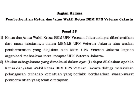 MPM Tinjau Ulang Regulasi Pemakzulan Ketua dan Wakil Ketua BEM UPNVJ